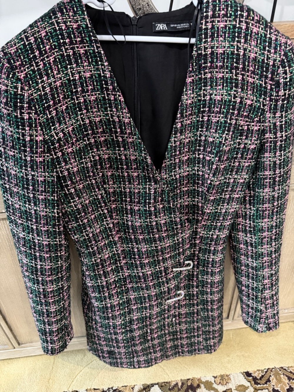 Zara Tweed dress in Black, Pink & Green